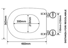 Sedile WC in MDF Bianco con Cerniere Regolabili in Metallo – Interasse 110–210 mm