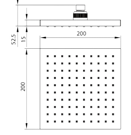 Soffione Doccia Quadrato ABS Nero Opaco Ø200 mm – Ugelli Anticalcare – Attacco Standard 1/2”