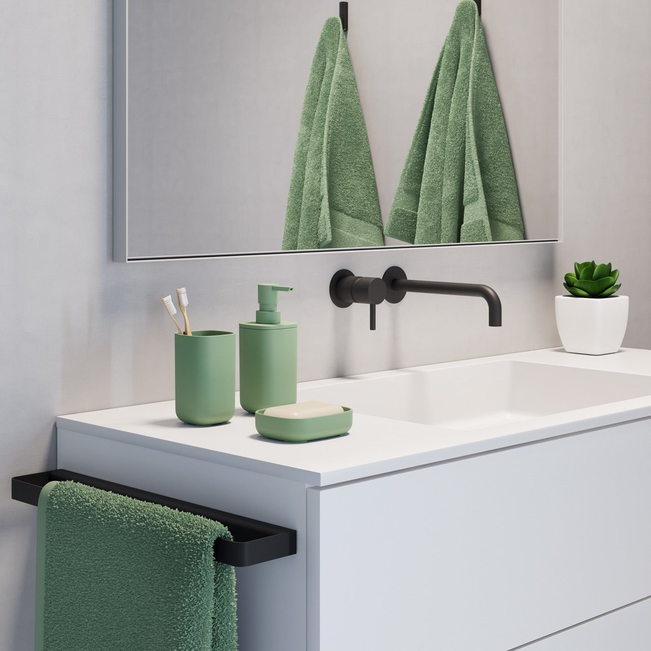 Ensemble d'accessoires de salle de bain vert cactus