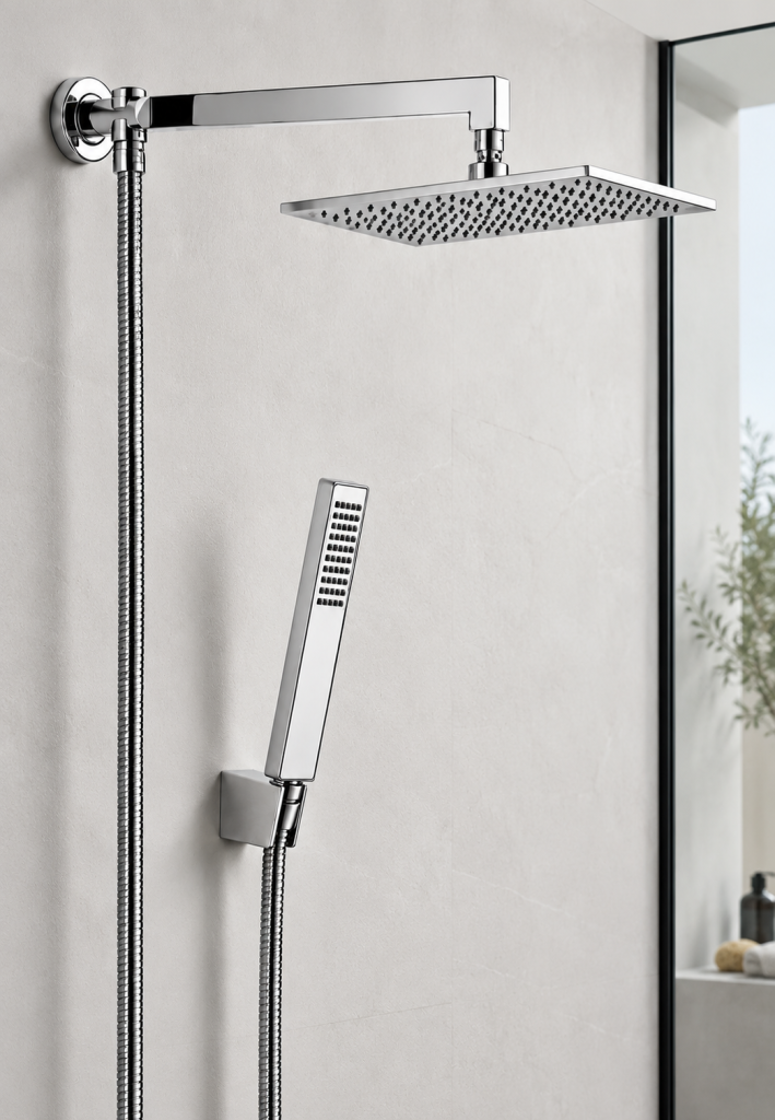 KIT DOCCIA CON SOFFIONE QUADRATO Ø20 CM E BRACCIO QUADRATO 30 CM