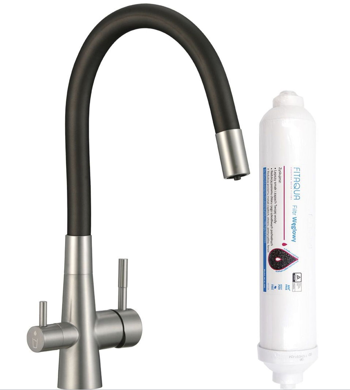 Rubinetto cucina con bocca flessibile e sistema di filtraggio acqua – 2 leve, acciaio spazzolato e design moderno