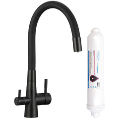 Rubinetto cucina nero con filtro acqua al carbone attivo e doppia leva – design moderno