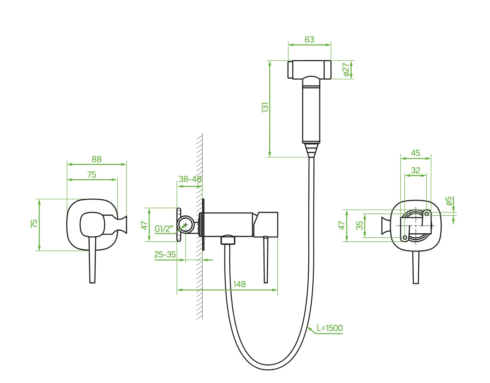 Set idroscopino bidet a incasso nera opaca con doccetta bidet – moderna, salvaspazio ed elegante