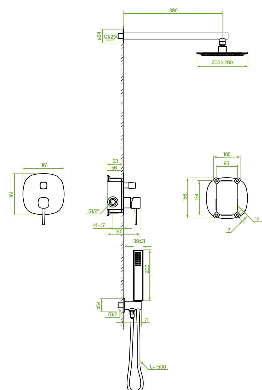 Set doccia completo di miscelatore incasso soffione e doccetta