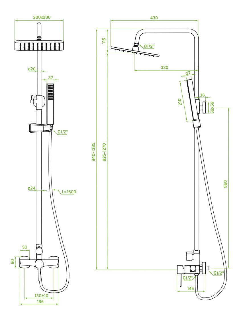 Colonna doccia oro spazzolato | Soffione a pioggia quadrato, doccetta portatile, sistema anticalcare e flessibile antitorsione