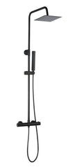 Colonna doccia nera con rubinetto termostatico | Soffione a pioggia quadrato, doccetta, flessibile antitorsione, altezza regolabile