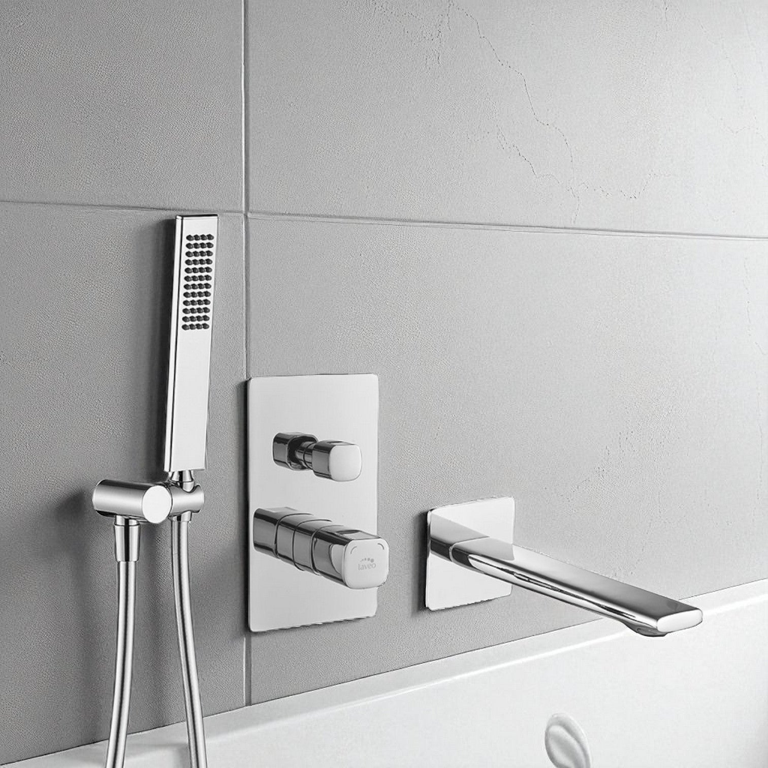 Rubinetto vasca da incasso cromato con set doccia – design moderno, aeratore e tubo flessibile antitorsione