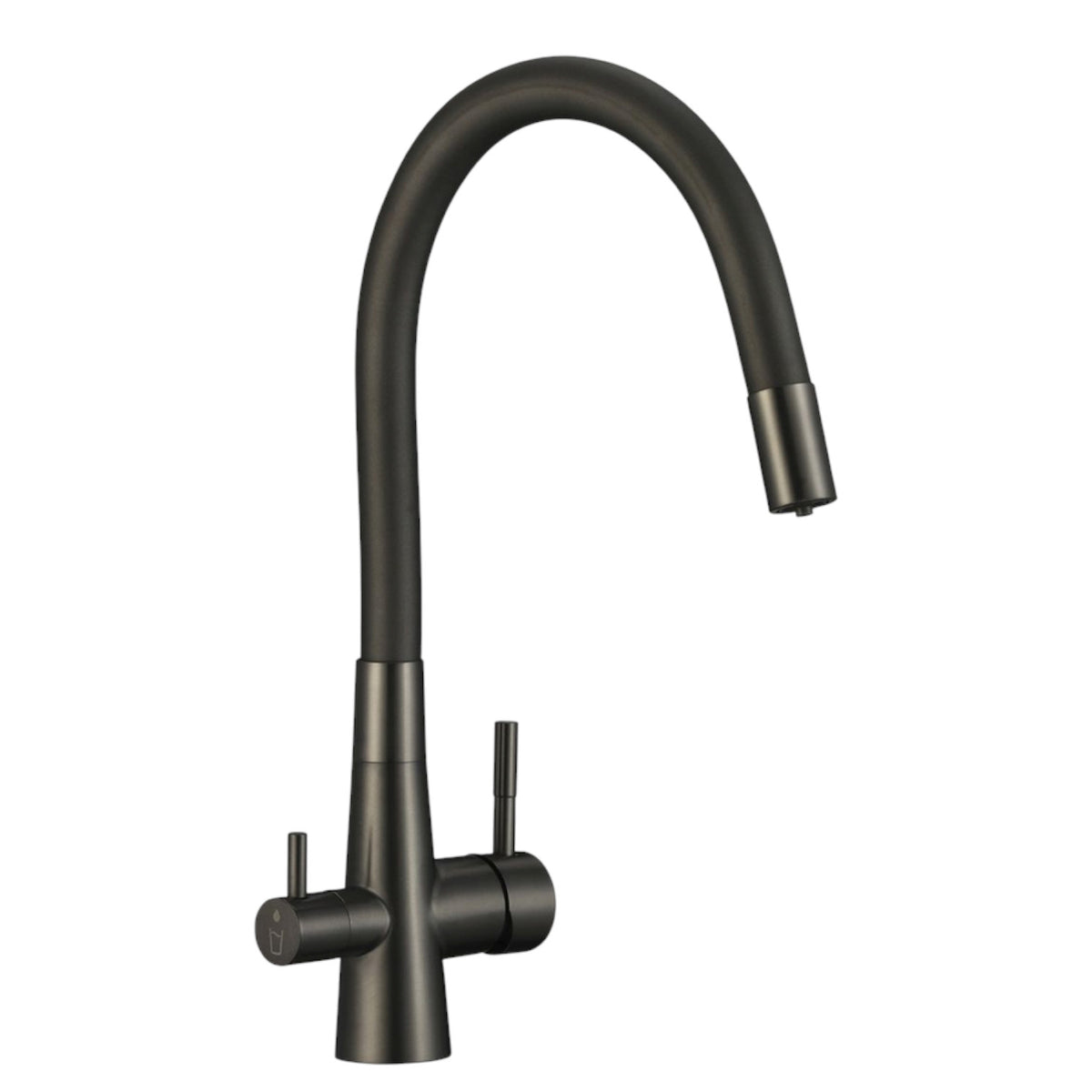 Rubinetto Cucina con Filtro Acqua | Antrarice Spazzolato, Doppia Leva, Canna Flessibile e Design Moderno