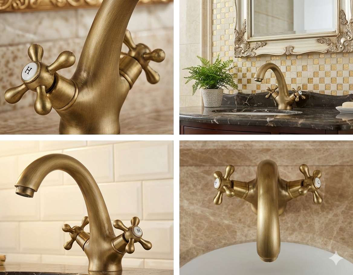 Rubinetto bagno Per Lavabo Vintage Bronzato stile antico, piletta inclusa