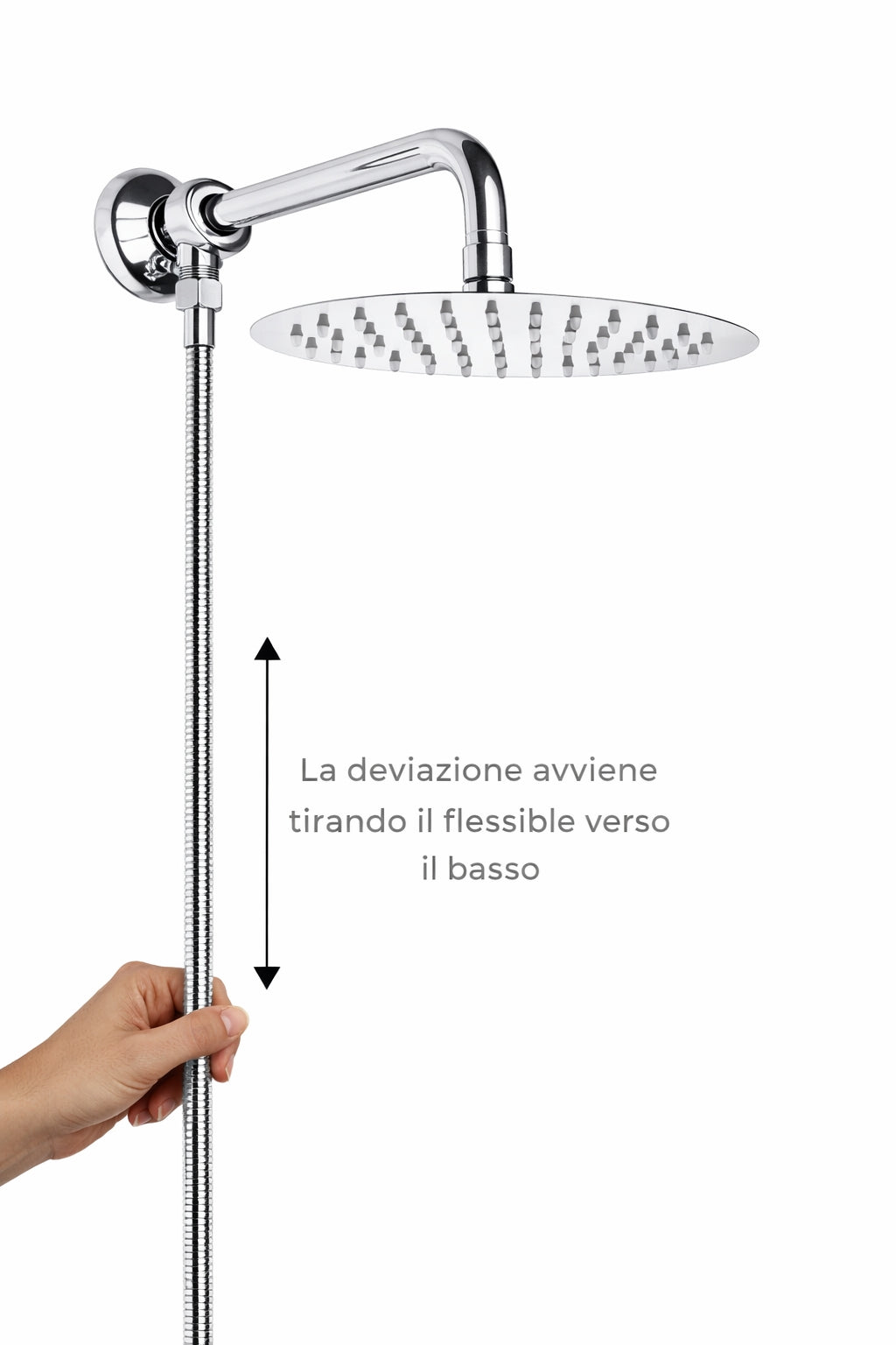 Kit doccia completo con deviatore a pressione completo di braccio Cm 30