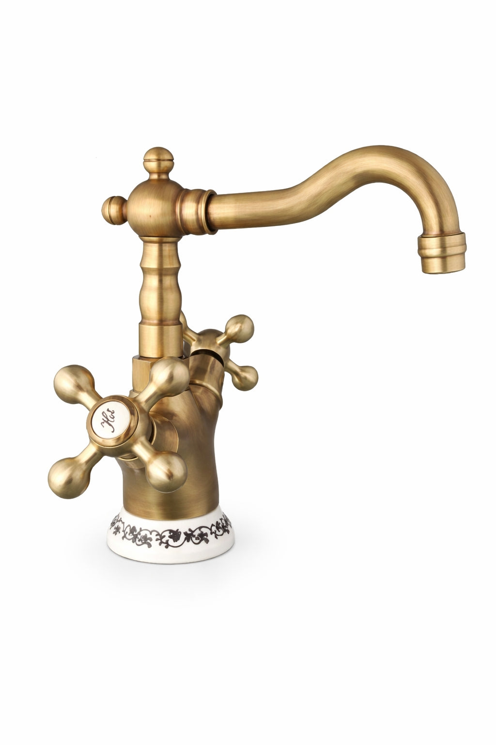 Mélangeur évier lavabo vieux laiton bronze ceramique avec fleurs