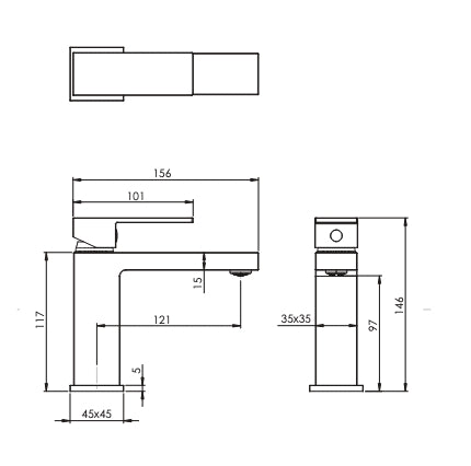 Miscelatore lavabo quadrato in ottone cromato