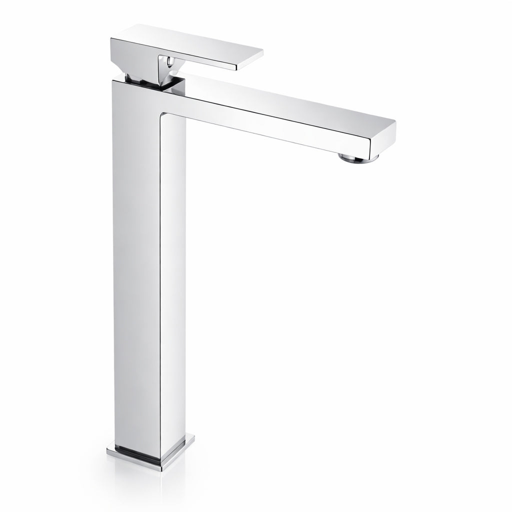 Miscelatore lavabo stile quadrato alto per lavandini appoggio
