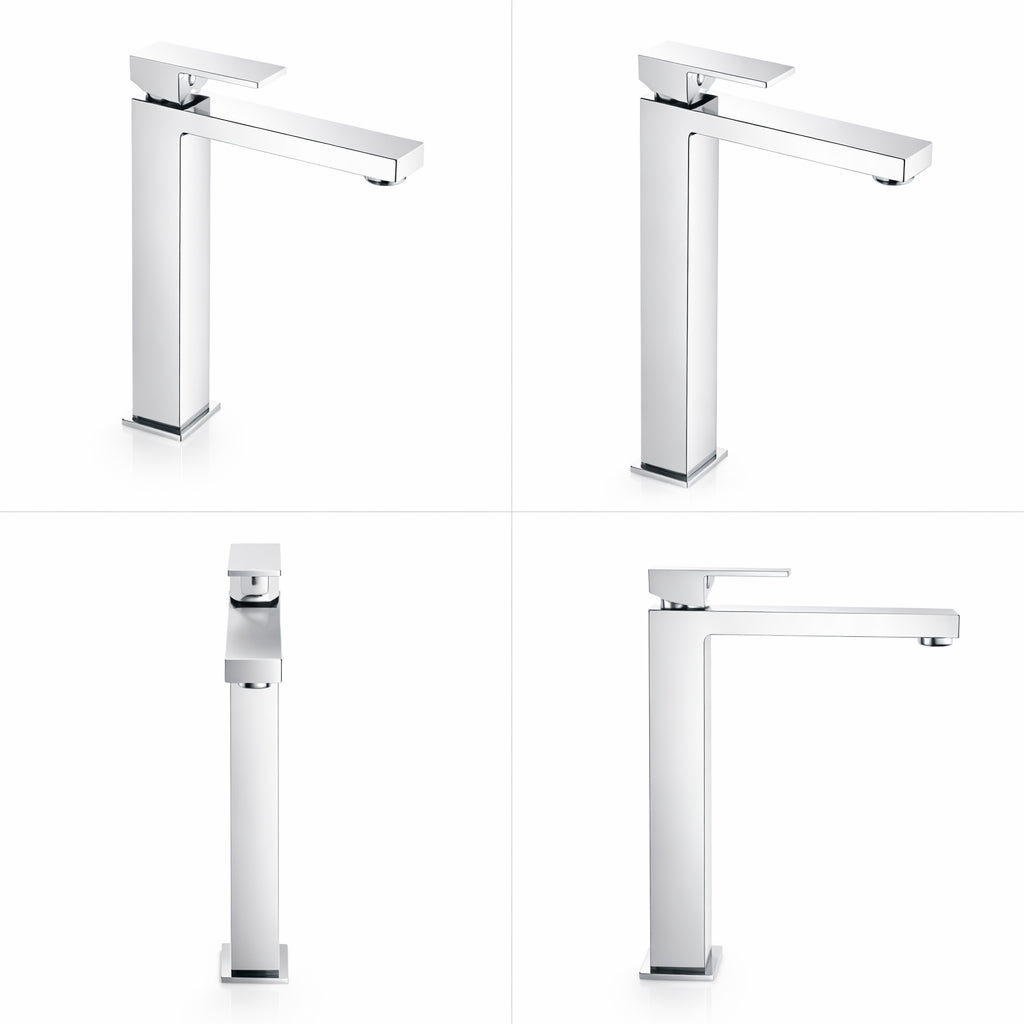 Miscelatore lavabo stile quadrato alto per lavandini appoggio