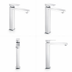 Miscelatore lavabo stile quadrato alto per lavandini appoggio