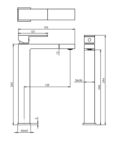 Miscelatore lavabo stile quadrato alto per lavandini appoggio