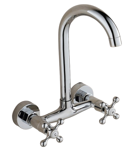 Rubinetto Da Parete Vintage Per Cucina O Lavanderia - In Ottone Cromato - Stile Retrò - Foto 6