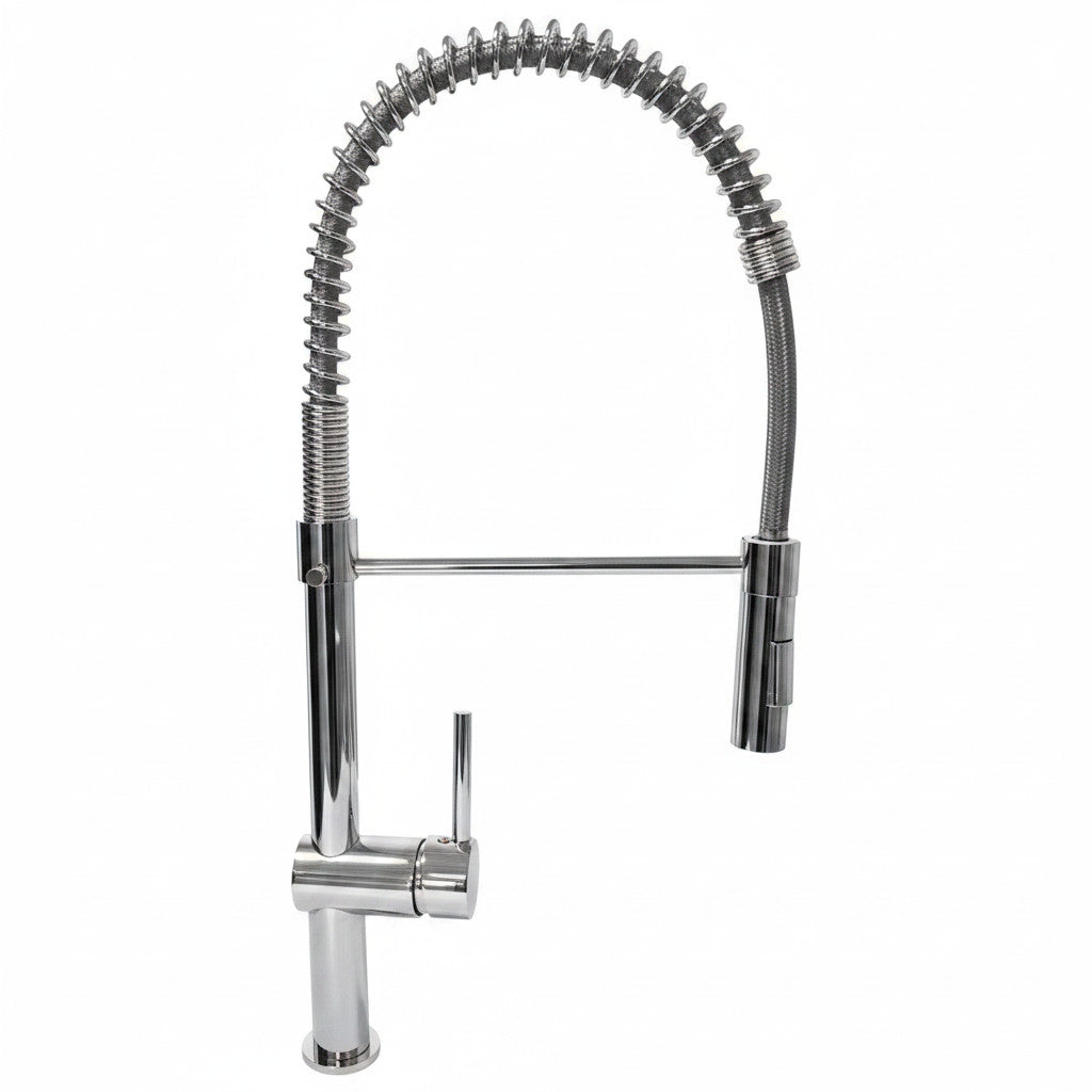Miscelatore da cucina cromato Bagnoclic alto 62 cm con doccetta a doppio getto e molla flessibile.