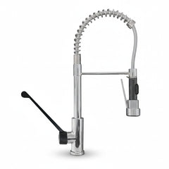 Miscelatore da cucina Bagnoclic in ottone cromato con doccetta estraibile e leva clinica, ideale per bar e ristoranti.