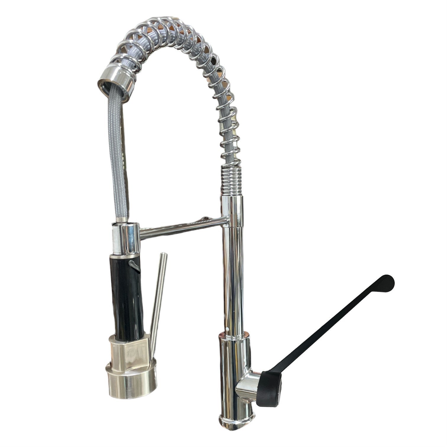 Bagnoclic miscelatore cucina in ottone cromato con doccetta estraibile, molla e leva clinica ergonomica per uso professionale.