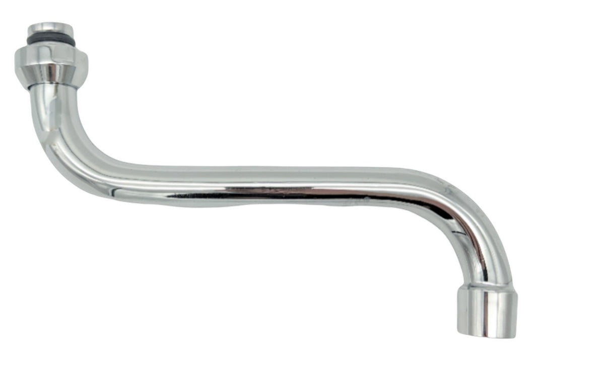 Bagnoclic miscelatore professionale in ottone cromato per cucina, con canna girevole e doccetta.