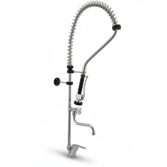Bagnoclic miscelatore professionale da cucina in ottone cromato con doccetta estraibile e canna girevole, fissaggio a parete.