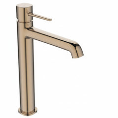 Miscelatore lavabo da appoggio Bagnoclic in finitura oro rosa, design elegante con leva sottile e aeratore regolabile.