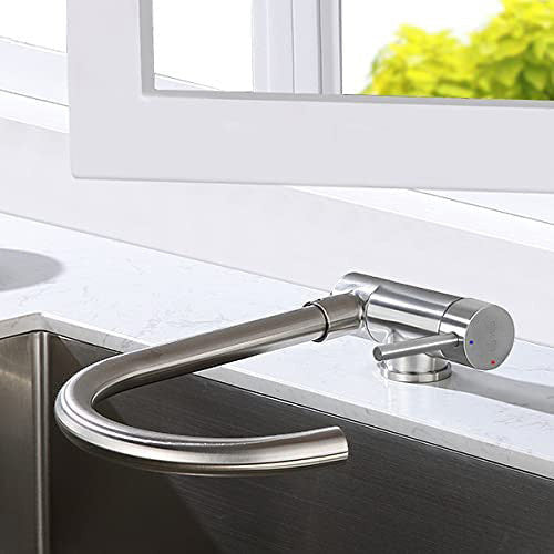 Bagnoclic rubinetto miscelatore cucina abbattibile sottofinestra in acciaio inox satinato con canna ad ombrello.