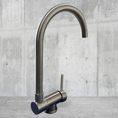 Bagnoclic rubinetto miscelatore cucina acciaio inox satinato, abbattibile sottofinestra con canna ad ombrello.