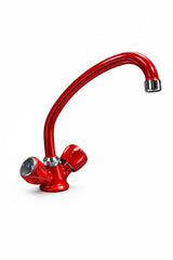 Bagnoclic rubinetto cucina rosso lucido vintage, bocca alta girevole, 2 manopole tradizionali, finitura smaltata