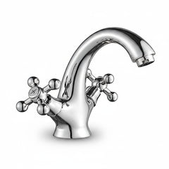 Bagnoclic rubinetto lavabo vintage in ottone cromato con maniglie a stella a doppia croce.