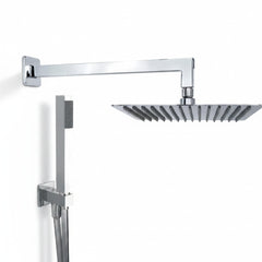 Bagnoclic set doccia moderno quadrato in acciaio cromato con soffione ultrapiatto anticalcare e doccetta.